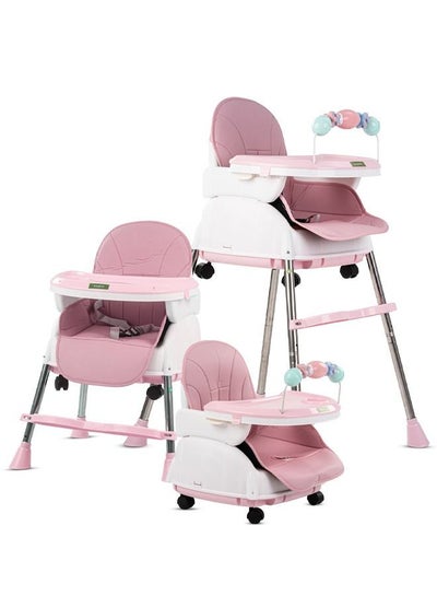 Buy 4 In 1 Nora Convertible High Chair For Kids With Adjustable Height And Footrest Baby Toddler Feeding Booster Seat With Tray Safety Belt Kids High Chair For Baby 6 Months To 4 Years Pink in UAE