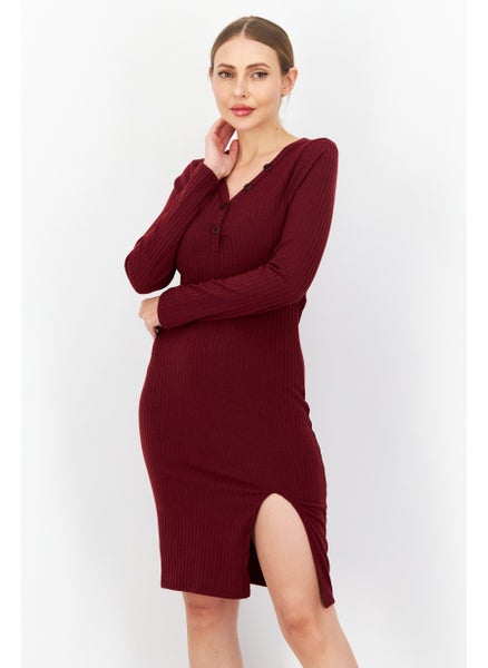 Buy Women Textured Midi Casual Dress, Maroon in UAE