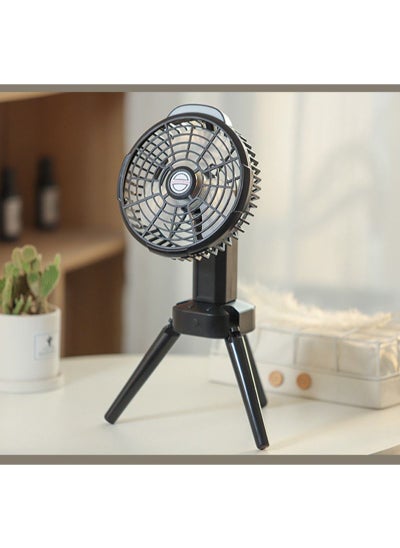 اشتري 4-Speeds Portable Camping Fan with LED Light and Tripod Stand USB Rechargeable 270° Revolve Foldable في السعودية