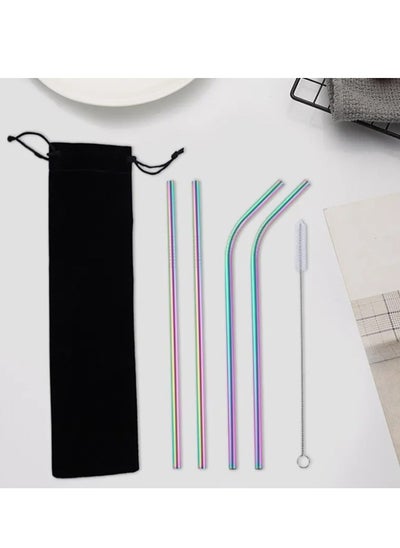 Buy 5 Pieces Stainless Steel Straw Set Colorful Metal Straws Bar Drinks Coffee Milk Tea Juice Drinking Utensils Environmental Protec in UAE