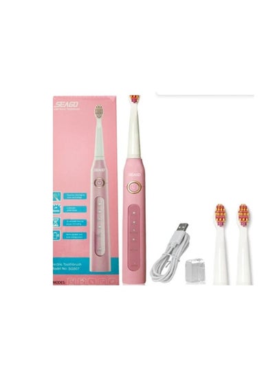 Buy Seago pink electric toothbrush with multiple brushing modes and built-in timer in Saudi Arabia