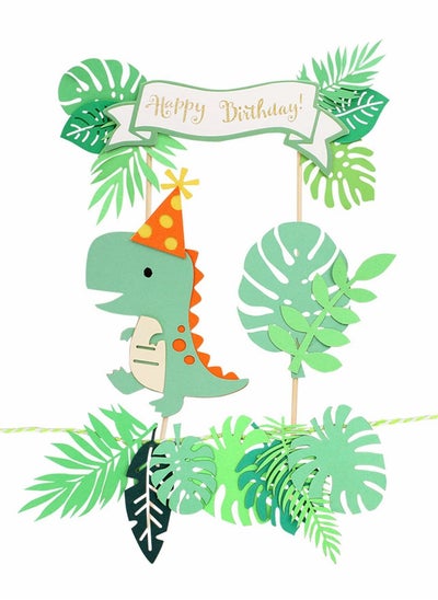 اشتري 22 Pcs Dinosaur Cake Topper Cupcake Toppers for Wild Animal Theme Birthday Party, Cake Decoration Green Pink Dinosaur Tropical Palm Leaf for Children Shower Birthday Cake Party Decoration في السعودية