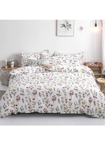 Buy Floral Duvet Cover Set, 4 Piece Ultra Soft Microfiber Comforter Cover Set with Zipper Closure, Pattern Printed Bedding Set with 2 Pillow Cases(200x230cm) in Saudi Arabia