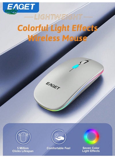 Buy EAGET Portable Silent Wireless Mouse 2.4G Led Light Compatible With Laptop And Tablet Dual Mode Wireless Mouse 7-Color RGB Backlit Battery-Operated Wireless Mouse in Saudi Arabia