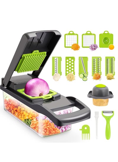 Buy Vegetable chopper,senbowe multifunctional 13-in-1 food choppers onion chopper vegetable slicer cutter dicer veggie chopper with 8 blades,colander basket,container for salad potato carrot in UAE