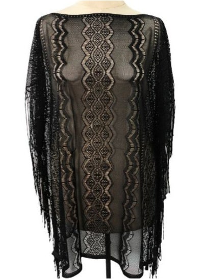 Buy Women Beach mesh net fringed cover up black in Egypt