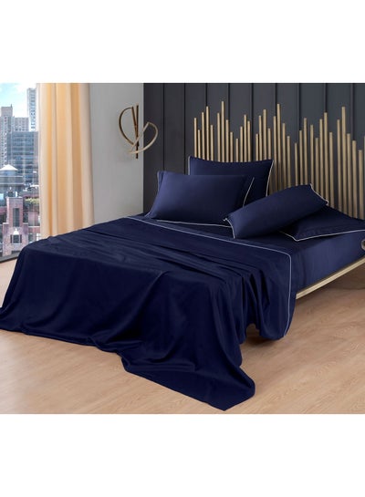 Buy Hayra Home Luxurious Elegant Set of Flat Sheet Cover 100% Cotton Satin With Pipping 240x280,Pillow Case 50x70,Oxford Pillow Cases and Fitted Sheet 180x200 in UAE
