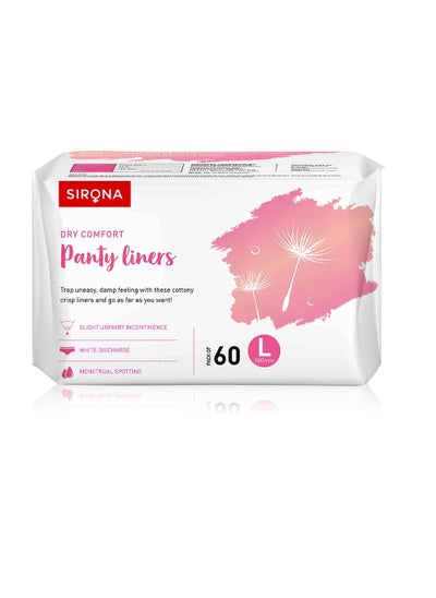 Buy Sirona Dry Comfort Daily Use Panty Liners for Women - Large, 60 Liners - Soft Cottony Panty Liner Pads for Women with 8 hours Protection in UAE