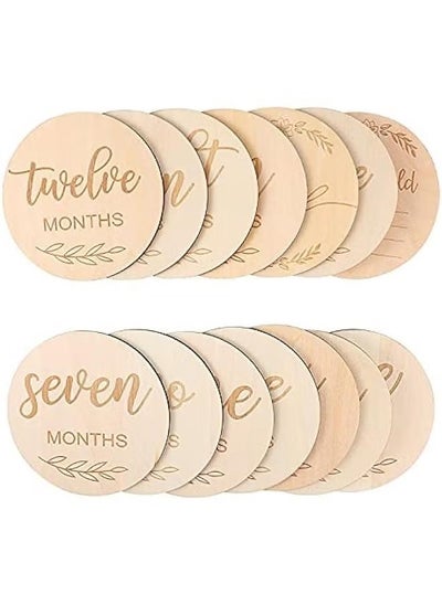 Buy 14 Piece Wooden Baby Monthly Milestone Photo Cards, Baby Announcement Cards, Baby Milestone Discs for Newborn Baby Shower Gifts in UAE