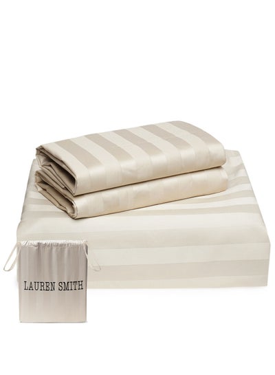 Buy 3 Piece 400 Thread Count 100 Percent Cotton Stripe Pattern Luxury Queen Bedsheet Set Includes 1xfitted Sheet 60x80+16 Inch And 2xpillow Cover 20x30 Inch in Saudi Arabia