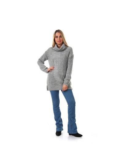 اشتري ESLA Knitted Long-sleeved Long Top Gray في مصر
