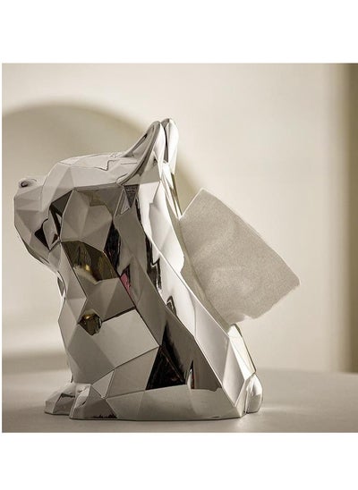 اشتري French Bulldog Tissue Box Cover, Dog Statues Electroplated Silver Tissue Box Holder for Living Room Bedroom Book Shelf Desktop في الامارات