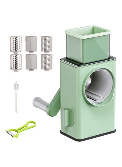 اشتري Rotary Vegetable Cutter + Cheese Grater -  Vegetable Shredder Round Mandoline Slicer, Grater, Salad Maker - Large Feed Port - Suction Base - Vegetable, Fruit, Cookie, OREO, Nuts (Green) في الامارات