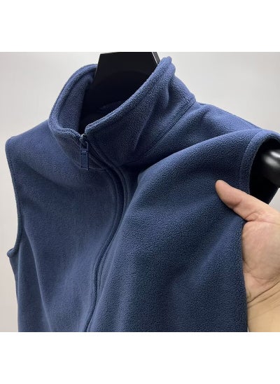 اشتري New Fleece-Lined Mens Vest Autumn Winter Korean Sleeveless Zip Gilet Blue [polar fleece] في الامارات