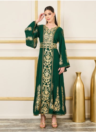 Buy Thread Embroidered Beaded Detail Belted Kaftan in Saudi Arabia