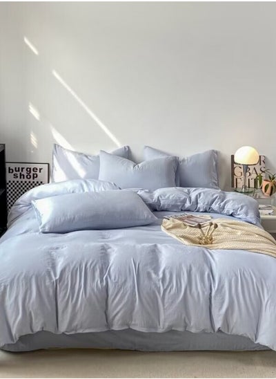 Buy King Size 6 Piece Bedding Set Without Filling, Washable Cotton Sky Blue Color. in UAE