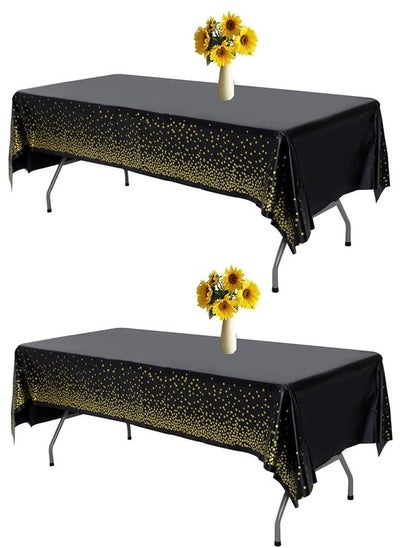 اشتري 2-Piece Disposable Plastic Table Covers Waterproof for Indoor or Outdoor Birthdays Party Decorations Black/Gold 137X274cm في السعودية