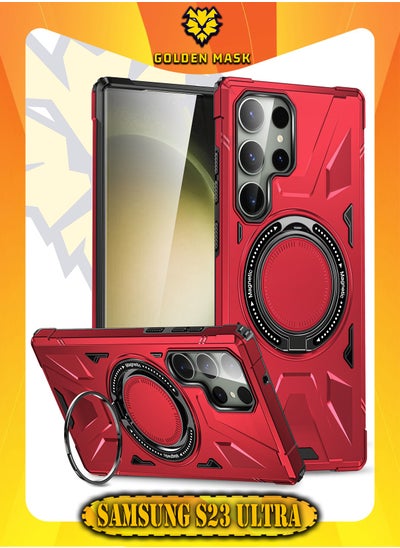 Buy GOLDEN MASK For Samsung Galaxy S23 Ultra Case Mag-Safe Magnetic Shockproof Phone Case with Ring Holder (Red) in Egypt