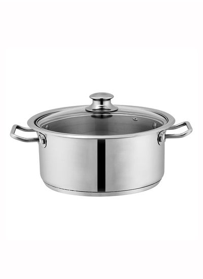 اشتري SONEX Mega Super Pot, 26 cm (7.7 Ltr) Stainless Steel Cooking Pot/Casserole – Durable Handles, Glass Lid, Sandwich Bottom for Even Heating, Sleek Modern Design for Efficient and Stylish Cooking في الامارات