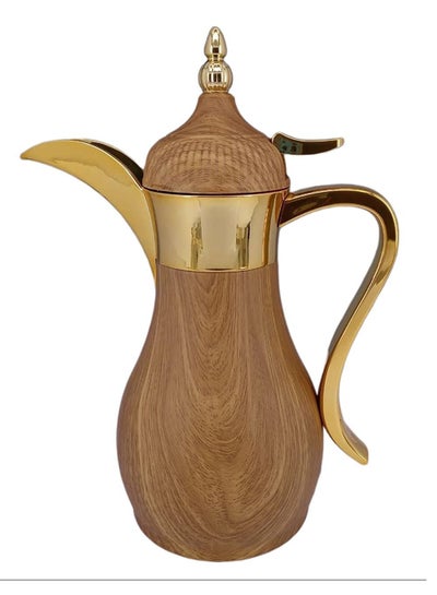 Buy Dallah Arabic Coffee Stainless Steel with a Capacity of 1Liter Wooden/Golden in Saudi Arabia