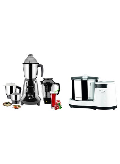 Buy Butterfly 750 Watts Mixer Grinder With 4 Jars And Table Top Wet Grinder With Coconut Scrapper Attachment, Grey in UAE