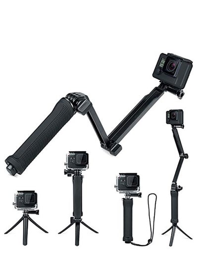 Buy 3 Way Tripod for Go Pro Hero 10/9/8/7/6/5/4/3/2/1 Series and other Action Cameras, Detachable Extendable Selfie Stick Pole with Hand Grip Stand in UAE