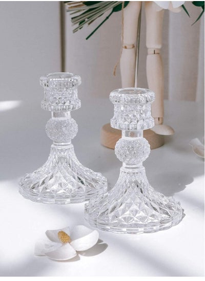 Buy Taper Candle Holders  Clear Glass Candlestick Holder Fit 0.8 Inch Candles, 4 Inch Tall Crystal Decorative Candle Stand Centerpiece for Table Wedding Dinning Party in Saudi Arabia