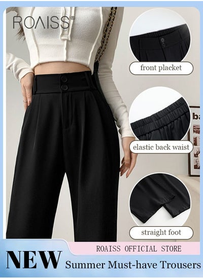 اشتري Women’s Wide Leg Trousers Pants High Waisted Two Button Design Business Work Office Casual Straight Leg Long Pants for Ladies Daily Wear Spring Summer Autumn Clothes في الامارات