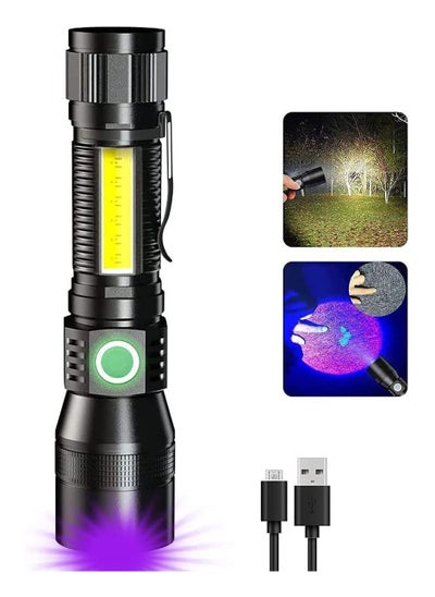 Buy Black Light Flashlight Rechargeable, 3-in-1 UV Light Flashlights, 1800 Lumen LED Tactical Flashlight, High Powered 7 Modes Waterproof UV Blacklight Flashlights for Stains Detection Camping Emergency in Saudi Arabia