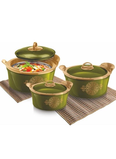 Buy Rashi Gold Star Premium Insulated Casserole Set of 3 Pieces-1200ml,2000ml, and 3000ml, Green in Saudi Arabia