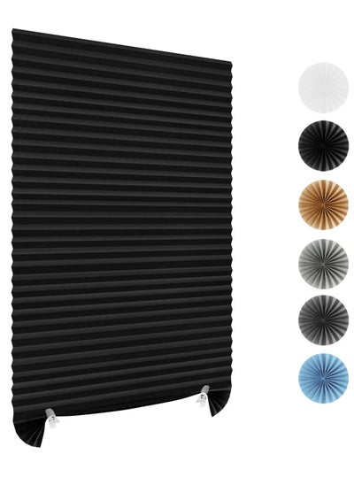 Buy Cordless Blackout Temporary Window Blinds Light Filtering Pleated Fabric Shade Room Darkening Shades for Living Room Bathroom Kitchen Office Black in Saudi Arabia