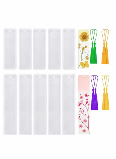 اشتري Bookmark Resin Mold Bookmark, 12 Pcs Silicone Mold Rectangle Resin Large/Medium Mould with 8 PCS Colorful Tassels for Jewelry DIY Craft Transparent Mold في السعودية