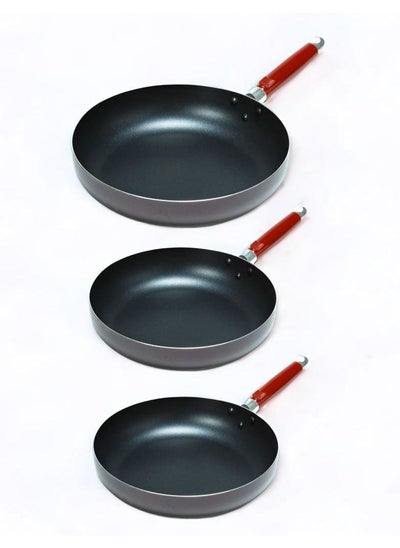 Buy 3-Piece Non-Stick Frying Pan Set Black/Red Big Frying Pan (28), Medium Frying Pan (24), Small Frying Pan (20)cm in Saudi Arabia