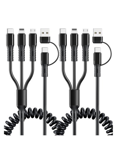 اشتري 2Pcs Multi Charging Cable 6FT Multi Phone Charger Cable Universal Coiled 6 in 1 Charging Cord Extra Long Multiple USB C Cable with USB C Micro USB Port Connectors for Cell Phones and More في السعودية