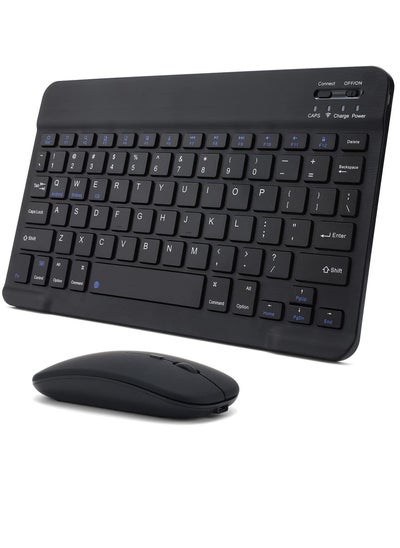 Buy Rechargeable Bluetooth Keyboard And Mouse Combo Ultra-Slim Portable Compact Set For Android Windows Tablet Cell Phone IPhone IPad Pro Air Mini OS IOS 13 And Above Black in UAE