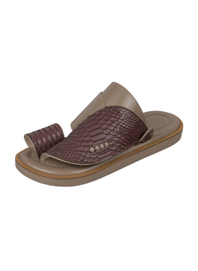 Buy Arabic sandals with a beige and burgundy ostrich leg pattern in Saudi Arabia