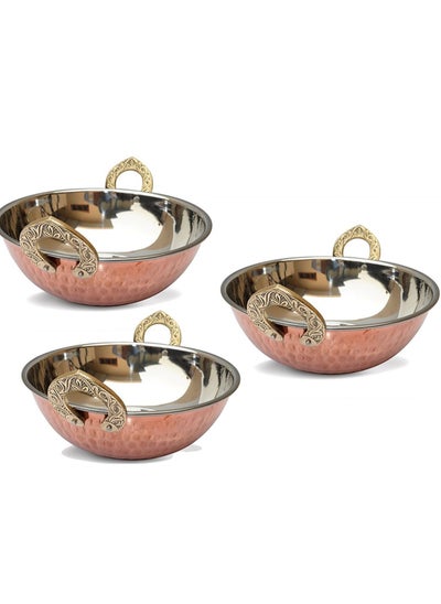 Buy Heritage Handcrafted Authentic Indian Copper Kadhai Pan 3 Pieces Sizes  20 cm 18 cm 16 cm in Saudi Arabia