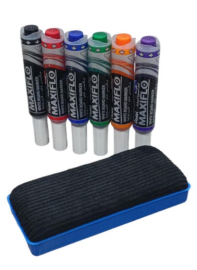 Buy 6-Piece Maxiflo White Board Marker Set Multicolour With Eraser in Saudi Arabia