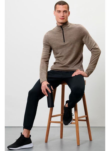 اشتري Men High Neck Long Sleeve Textured T-Shirt,  Peach في الامارات