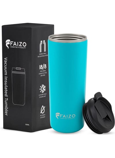 Buy Coffee Mug Tumbler 500ml  With Lid-Stainless Steel Insulated Double Wall Vacuum Thermal Coffee Cup-Hot and Cold Beverages-Powder Coated-Travel Mug-Simple Modern Tumbler-Ideal Gifts (Gren) in UAE