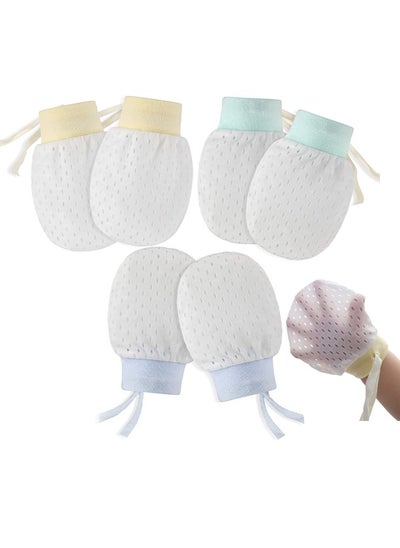 اشتري 3 Pairs Baby Anti Scratch Mittens For Newborn Boys Girls, Elasticity Adjustable Breathable Meshes No Scratching Gloves Mitts Mits, Suit 0-18 Months Boy And Girl في السعودية