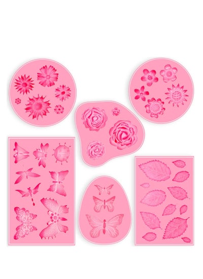 Buy 6 Pcs Fondant Moulds, Mini Flower Butterfly Rose Clay Moulds Pink Polymer Clay Moulds, Non-stick Moulds for Cake Decorating in UAE