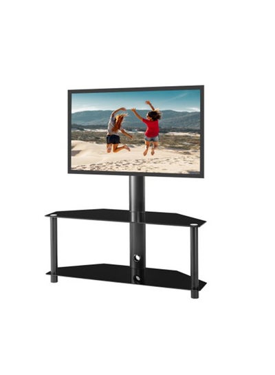Buy Swivel Floor TV Stand with 2 Tier Storage Tempered Glass Shelves and Height Adjustable TV Stand for 32-55 inch Screen TVs in Saudi Arabia