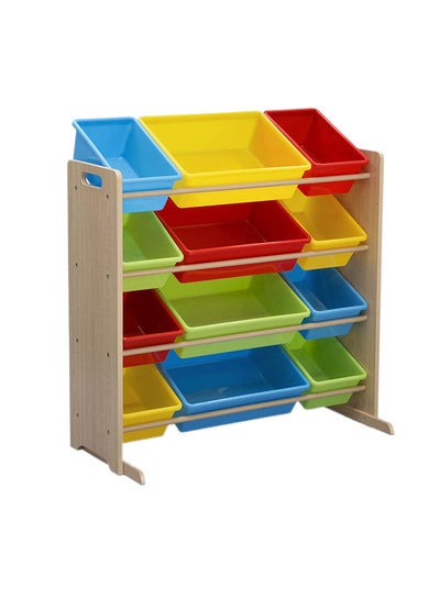 اشتري Kids Toy Storage Organizer With 12 Plastic Bins - Natural/Primary في الامارات