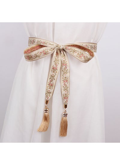 Buy Bohemian Embroidered Belt with Tassel and Bow3cm khaki 3cm khaki in UAE