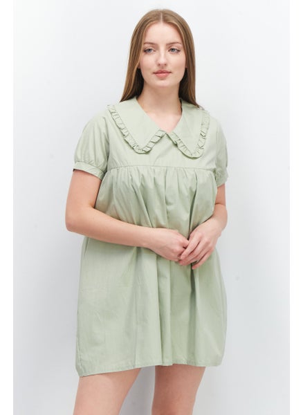 Buy Women Solid Mini Casual Dress, Sage Green in UAE