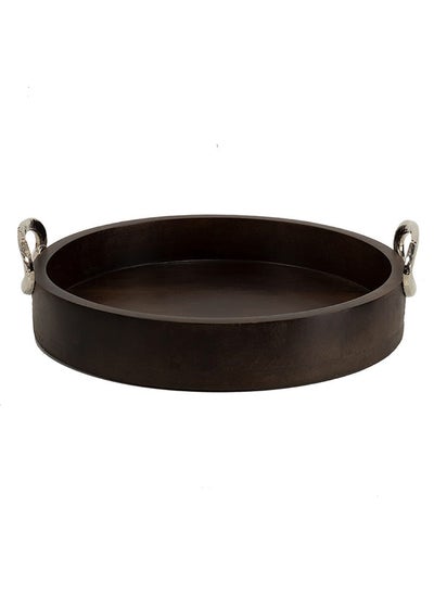 Buy Round Tray with Hammered Ring Handle, Brown & Silver - 30x4 cm in UAE