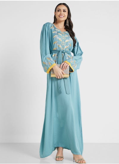 اشتري Embroidered Belted Jalabiya في السعودية