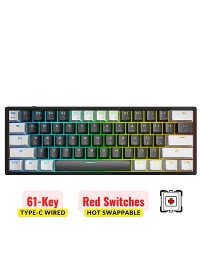 Buy Mechanical Keyboard 61 Keys PBT Translucent Dual-Color Injection Keycaps RGB Backlight Detachable Type-C 60% Wired Gaming Keyboard White/Black - Red Switch in UAE