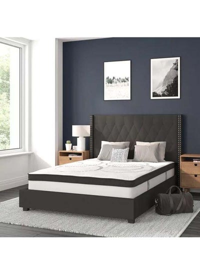 Buy Ash Grey Velvet Serenity: Swedish Wood Super King Bed (200x200x140) by Alhome in Saudi Arabia